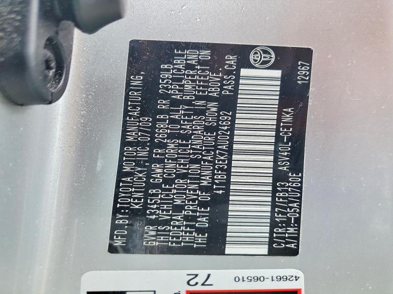 2010 Toyota Camry მანქანა იყიდება აუქციონზე, vin: 4T1BF3EK7AU024692, აუქციონის ნომერი: 54620676