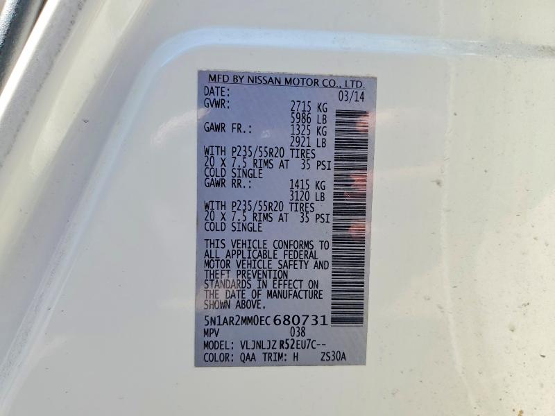 54171466 :رقم المزاد ، 5N1AR2MM0EC680731 vin ، 2014 Nissan Pathfinder مزاد بيع