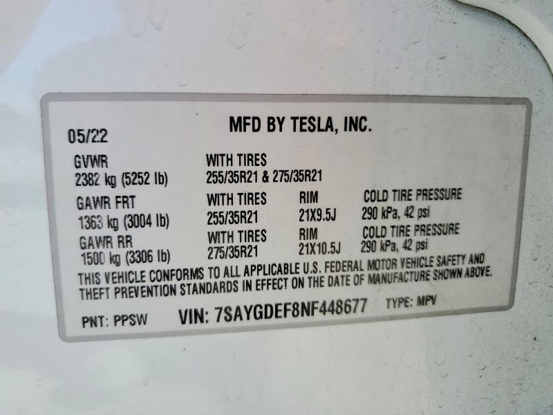 2022 Tesla Model Y მანქანა იყიდება აუქციონზე, vin: 7SAYGDEF8NF448677, აუქციონის ნომერი: 53688586