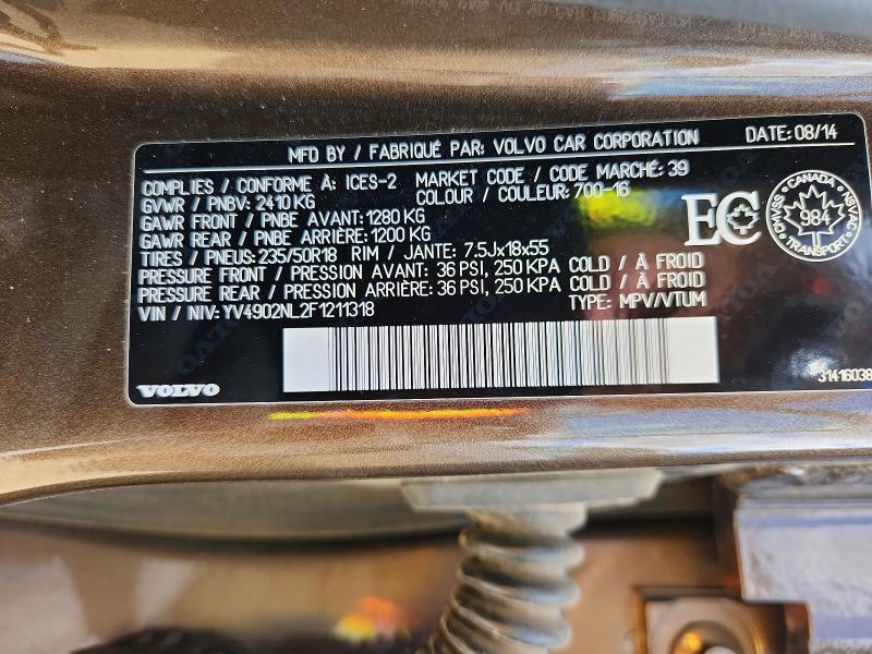 2015 Volvo Xc70 მანქანა იყიდება აუქციონზე, vin: YV4902NL2F1211318, აუქციონის ნომერი: 52527426