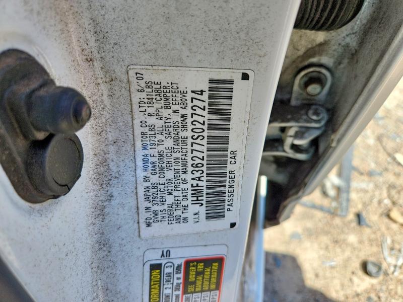 Продажа на аукционе авто 2007 Honda Civic, vin: JHMFA36277S027274, номер лота: 54349336