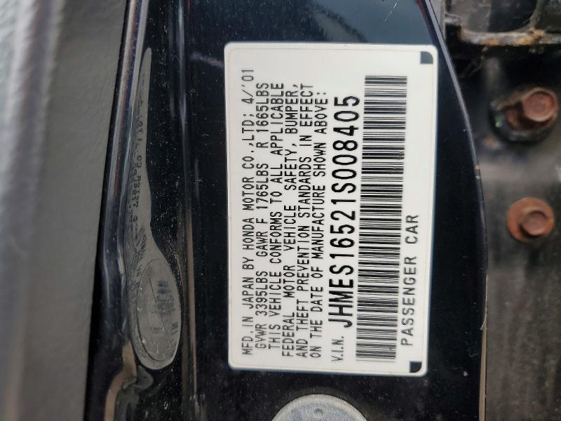 53009806 :رقم المزاد ، JHMES16521S008405 vin ، 2001 Honda Civic مزاد بيع