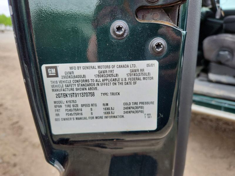 53821346 :رقم المزاد ، 2GTEK19T911370758 vin ، 2001 Gmc New Sierra مزاد بيع