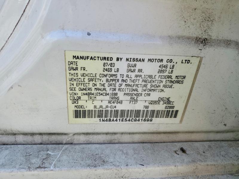 Aukcja sprzedaży 2004 Nissan Maximasesl, vin: 1N4BA41E54C841698, numer aukcji: 54004286