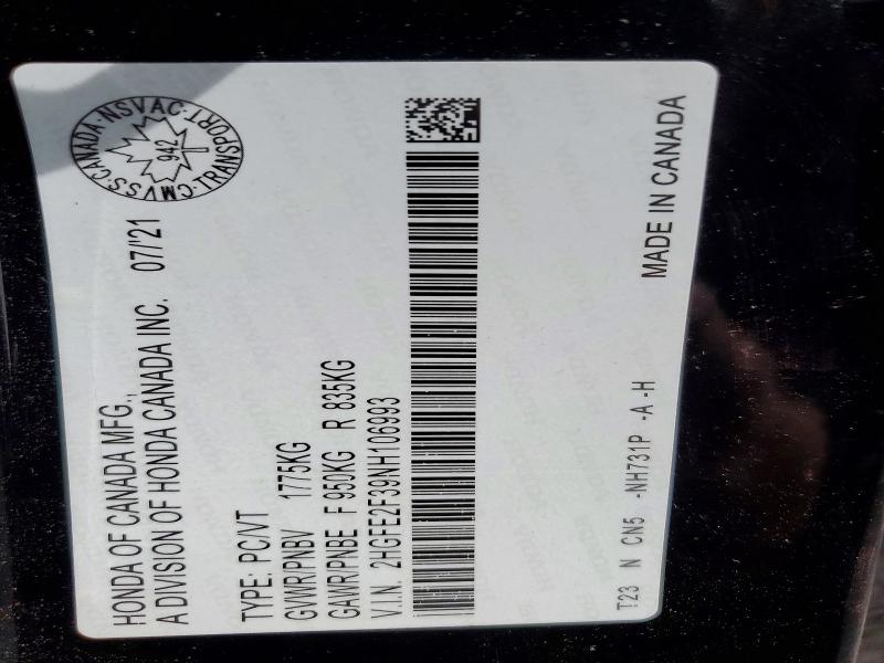 Продаж на аукціоні авто 2022 Honda Civic, vin: 2HGFE2F39NH106993, номер лоту: 54778256