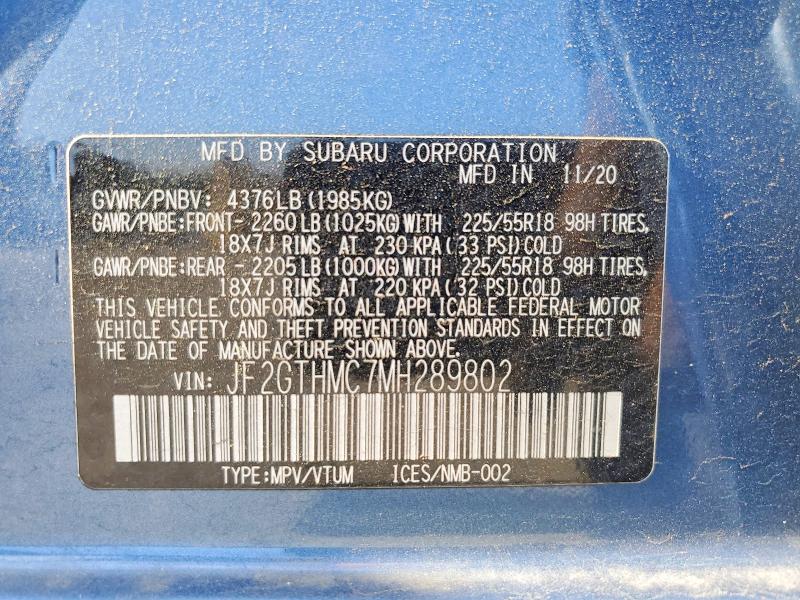 Aukcja sprzedaży 2021 Subaru Crosstrek, vin: JF2GTHMC7MH289802, numer aukcji: 53309696