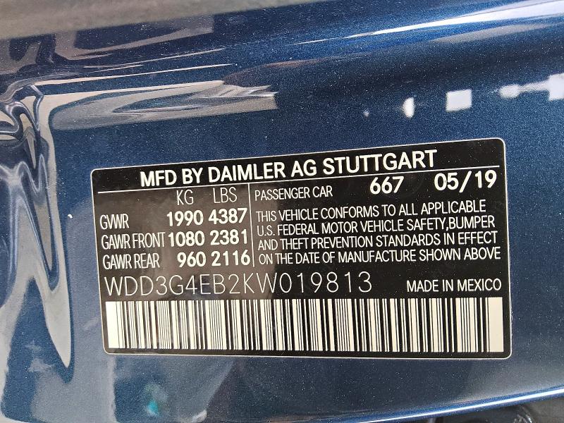 53623876 :رقم المزاد ، WDD3G4EB2KW019813 vin ، 2019 Mercedes-benz A مزاد بيع