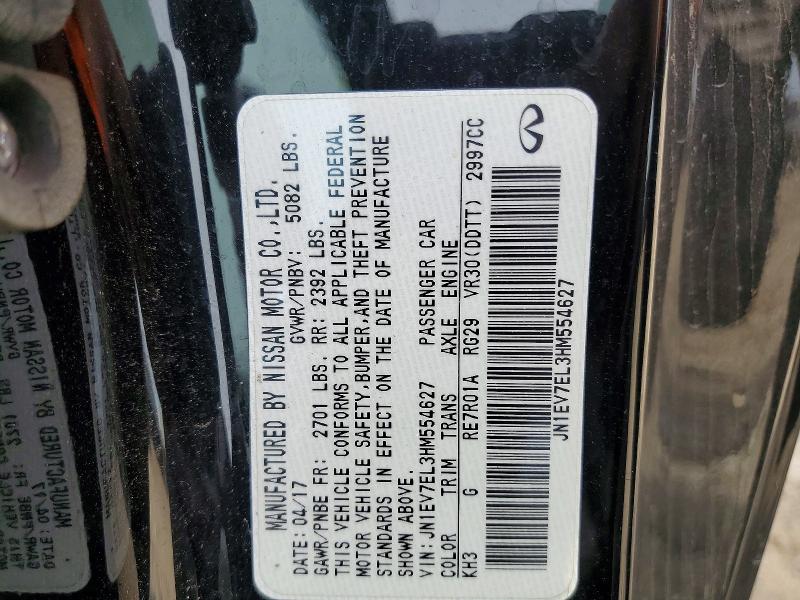 54941706 :رقم المزاد ، JN1EV7EL3HM554627 vin ، 2017 Infiniti Q60 مزاد بيع