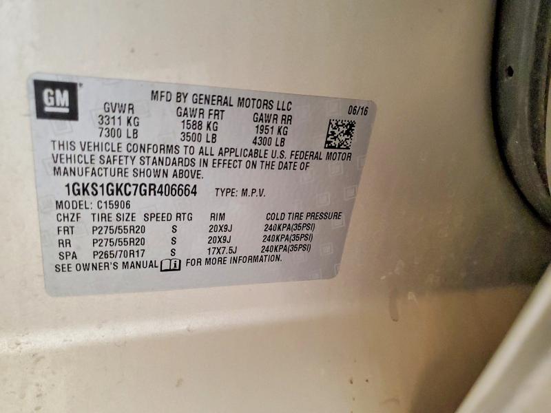 Aukcja sprzedaży 2016 Gmc Yukon Xl, vin: 1GKS1GKC7GR406664, numer aukcji: 53427046