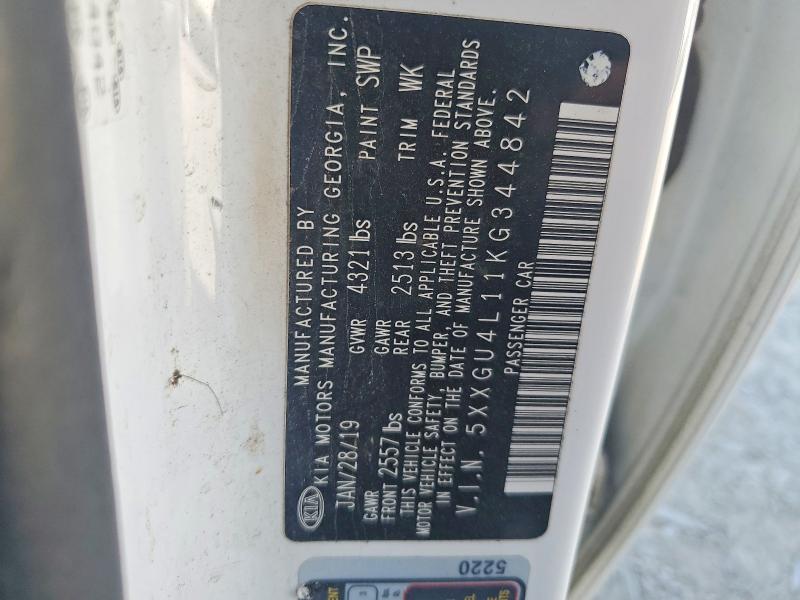 2019 Kia Optima მანქანა იყიდება აუქციონზე, vin: 5XXGU4L11KG344842, აუქციონის ნომერი: 52769486