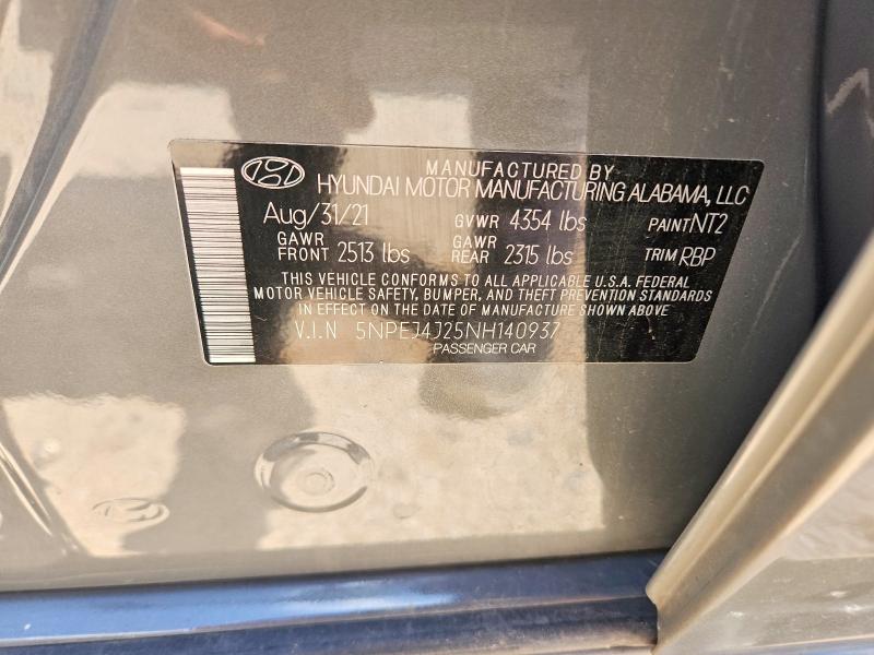 2022 Hyundai Sonata მანქანა იყიდება აუქციონზე, vin: 5NPEJ4J25NH140937, აუქციონის ნომერი: 53235176
