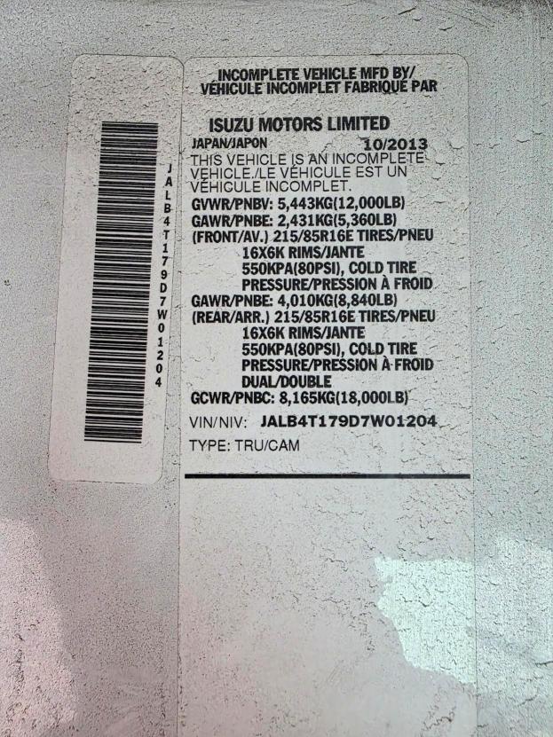 Продаж на аукціоні авто 2013 Isuzu Npr, vin: JALB4T179D7W01204, номер лоту: 45478256
