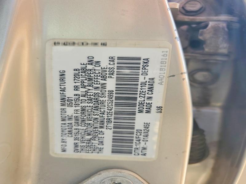 Aukcja sprzedaży 2002 Toyota Corolla, vin: 2T1BR12E42C524998, numer aukcji: 53221476