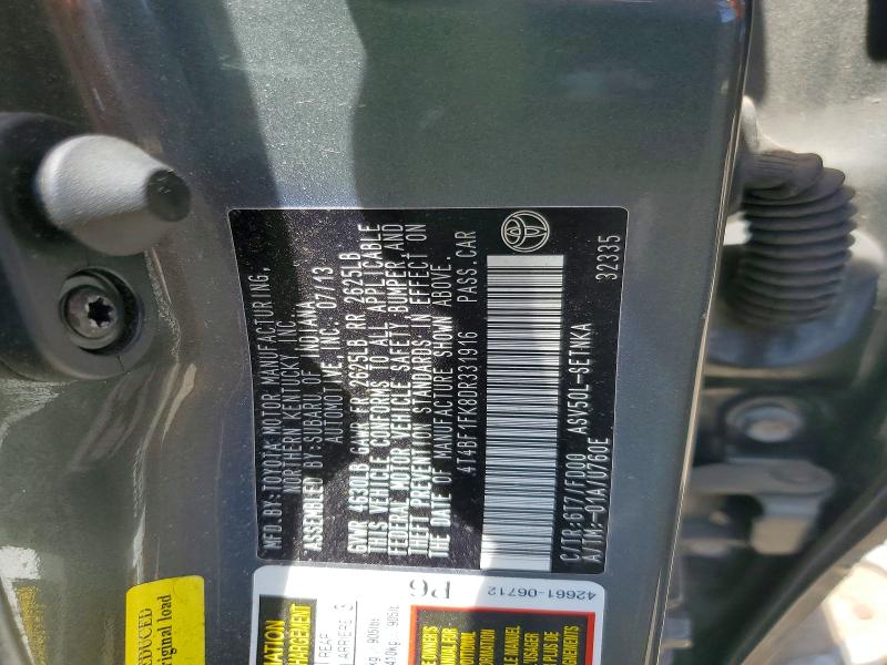 2013 Toyota Camry მანქანა იყიდება აუქციონზე, vin: 4T4BF1FK8DR331916, აუქციონის ნომერი: 53184686