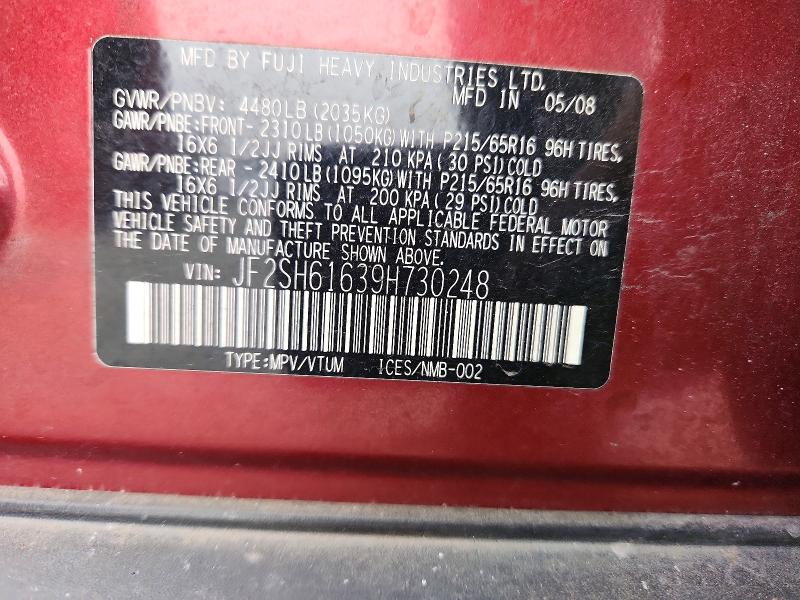 Aukcja sprzedaży 2009 Subaru Forester, vin: JF2SH61639H730248, numer aukcji: 54188066