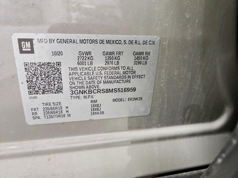 Aukcja sprzedaży 2021 Chevrolet Blazer, vin: 3GNKBCRS8MS516959, numer aukcji: 53364536