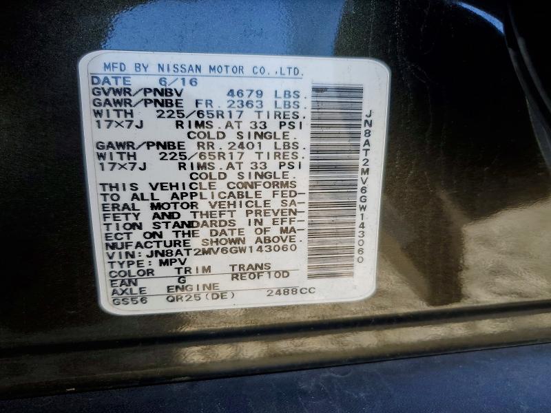53060246 :رقم المزاد ، JN8AT2MV6GW143060 vin ، 2016 Nissan Rogue مزاد بيع