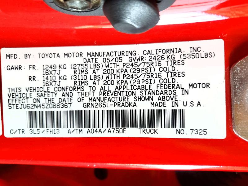 51548466 :رقم المزاد ، 5TEJU62N45Z088367 vin ، 2005 Toyota Tacoma مزاد بيع