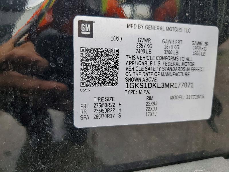 Aukcja sprzedaży 2021 Gmc Yukon, vin: 1GKS1DKL3MR177071, numer aukcji: 53067436
