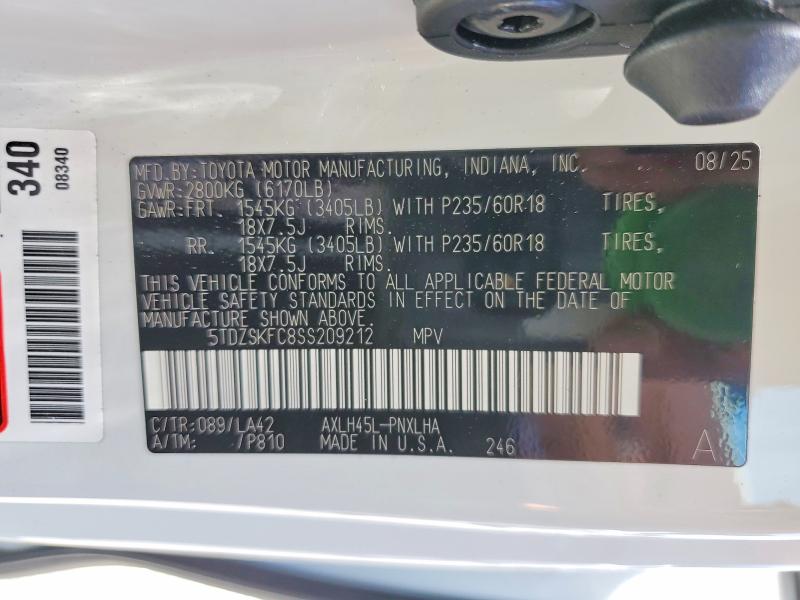 Продаж на аукціоні авто 2025 Toyota Sienna, vin: 5TDZSKFC8SS209212, номер лоту: 54353816