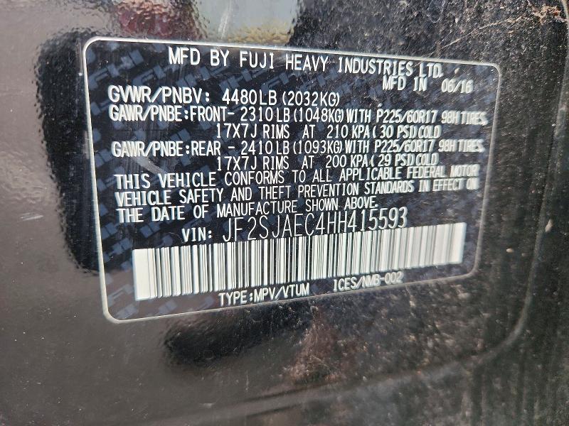 2017 Subaru Forester მანქანა იყიდება აუქციონზე, vin: JF2SJAEC4HH415593, აუქციონის ნომერი: 52173166