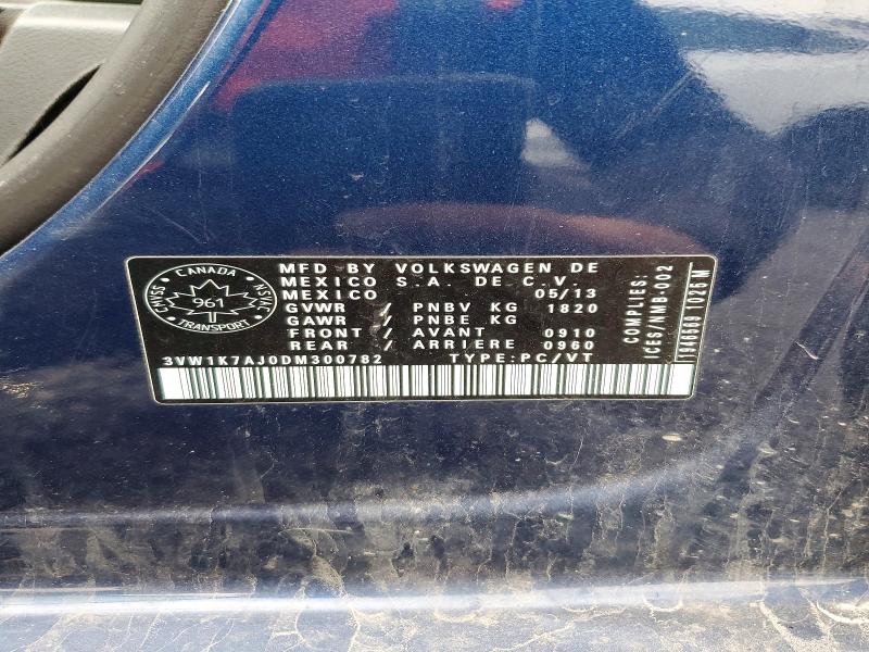 2013 Volkswagen Jetta მანქანა იყიდება აუქციონზე, vin: 3VW1K7AJ0DM300782, აუქციონის ნომერი: 51031246