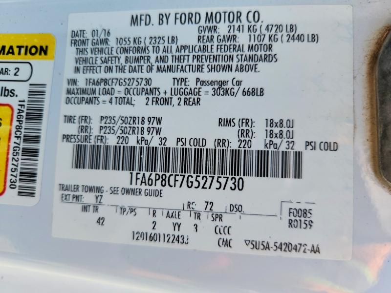 Aukcja sprzedaży 2016 Ford Mustang, vin: 1FA6P8CF7G5275730, numer aukcji: 54986976
