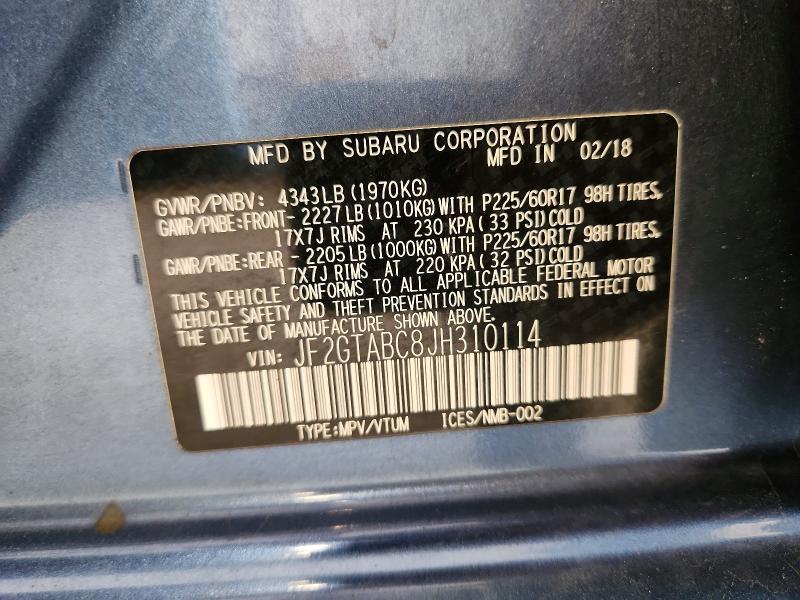 53983496 :رقم المزاد ، JF2GTABC8JH310114 vin ، 2018 Subaru Crosstrek مزاد بيع