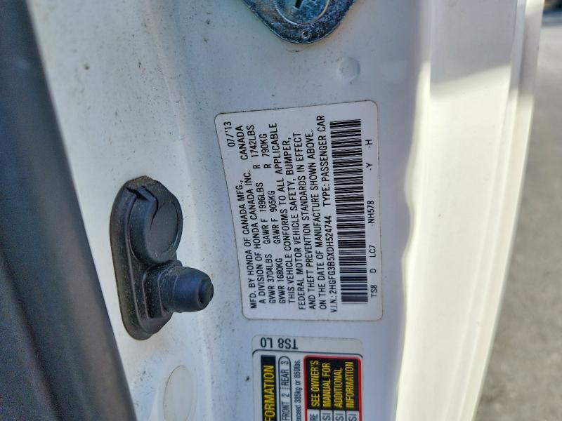 2013 Honda Civic მანქანა იყიდება აუქციონზე, vin: 2HGFG3B5XDH524744, აუქციონის ნომერი: 52451856