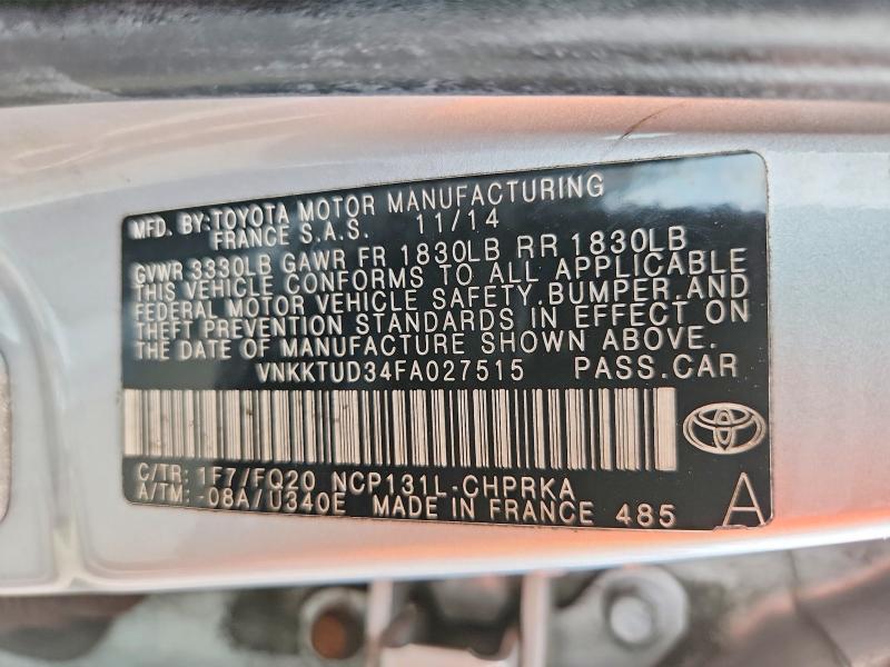 2015 Toyota Yaris მანქანა იყიდება აუქციონზე, vin: VNKKTUD34FA027515, აუქციონის ნომერი: 55198496