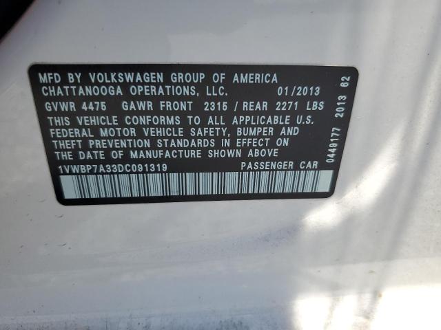 2013 Volkswagen Passat მანქანა იყიდება აუქციონზე, vin: 1VWBP7A33DC091319, აუქციონის ნომერი: 54010216
