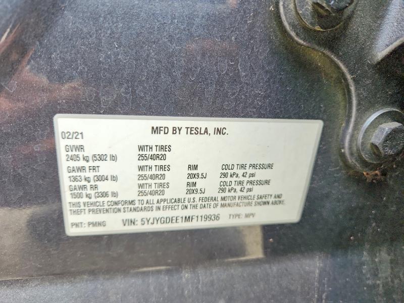 Продажа на аукционе авто 2021 Tesla Model Y, vin: 5YJYGDEE1MF119936, номер лота: 54997036