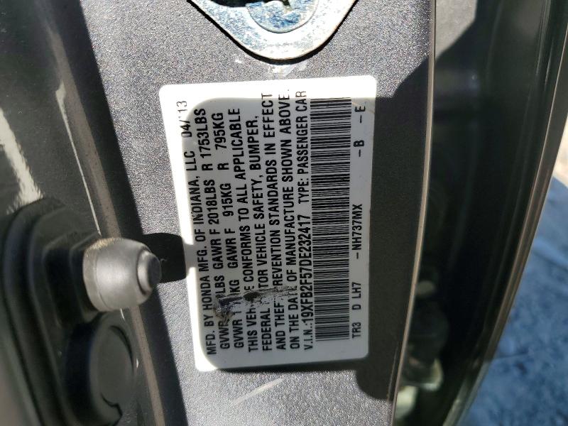 2013 Honda Civic მანქანა იყიდება აუქციონზე, vin: 19XFB2F57DE232417, აუქციონის ნომერი: 53128386