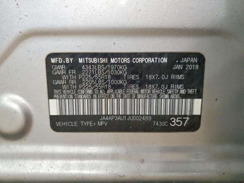 2018 Mitsubishi Outlander Sport მანქანა იყიდება აუქციონზე, vin: JA4AP3AU1JU002489, აუქციონის ნომერი: 54437406
