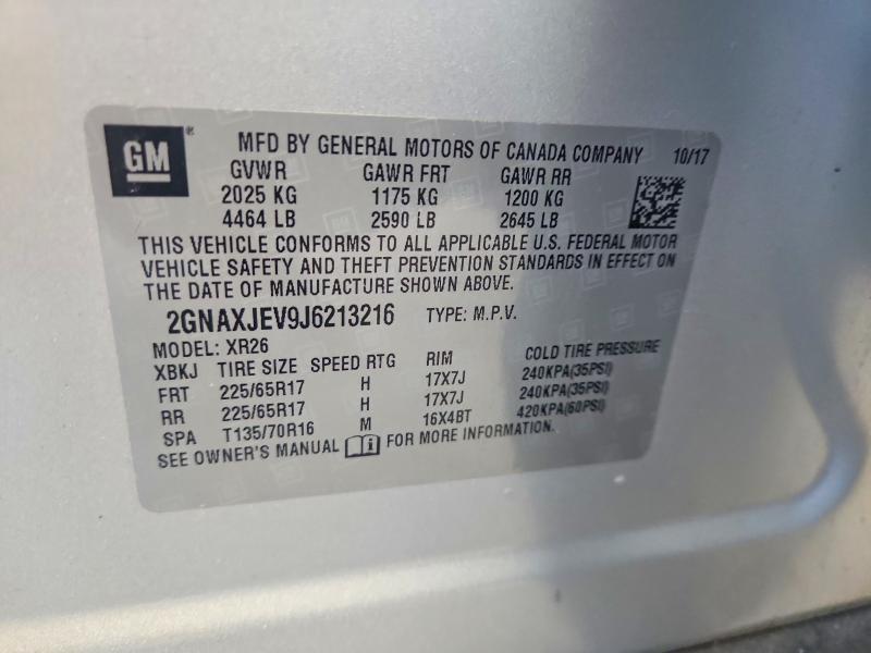 54674456 :رقم المزاد ، 2GNAXJEV9J6213216 vin ، 2018 Chevrolet Equinox مزاد بيع