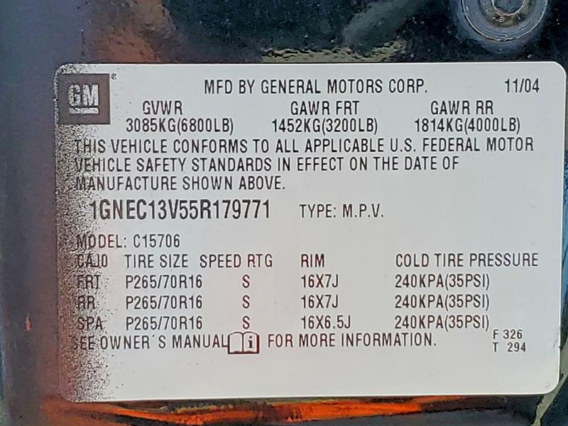 2005 Chevrolet Tahoe მანქანა იყიდება აუქციონზე, vin: 1GNEC13V55R179771, აუქციონის ნომერი: 54464366