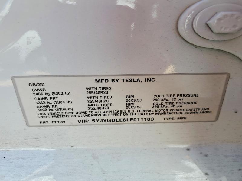 54675566 :رقم المزاد ، 5YJYGDEE8LF011103 vin ، 2020 Tesla Model Y مزاد بيع