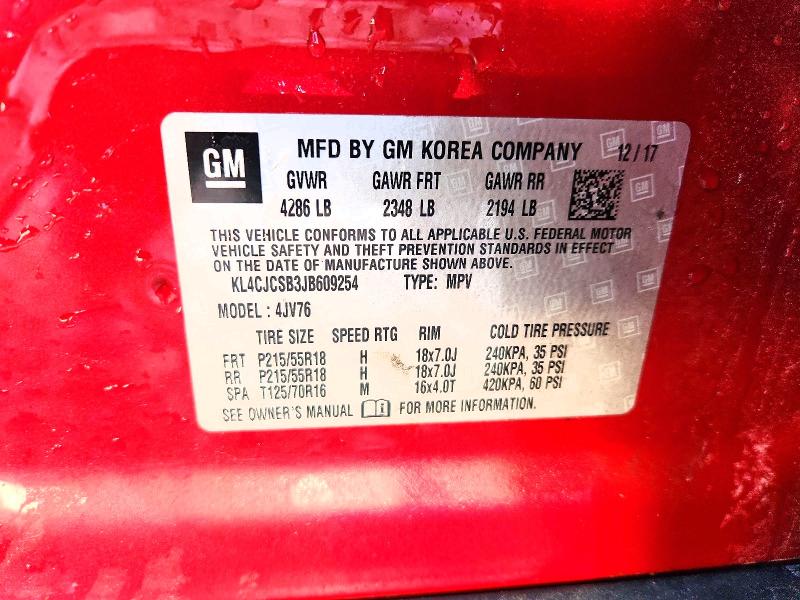 2018 Buick Encore მანქანა იყიდება აუქციონზე, vin: KL4CJCSB3JB609254, აუქციონის ნომერი: 53950876