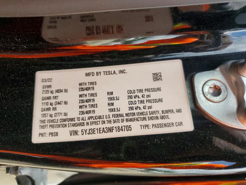 54467866 :رقم المزاد ، 5YJ3E1EA3NF184705 vin ، 2022 Tesla Model 3 مزاد بيع