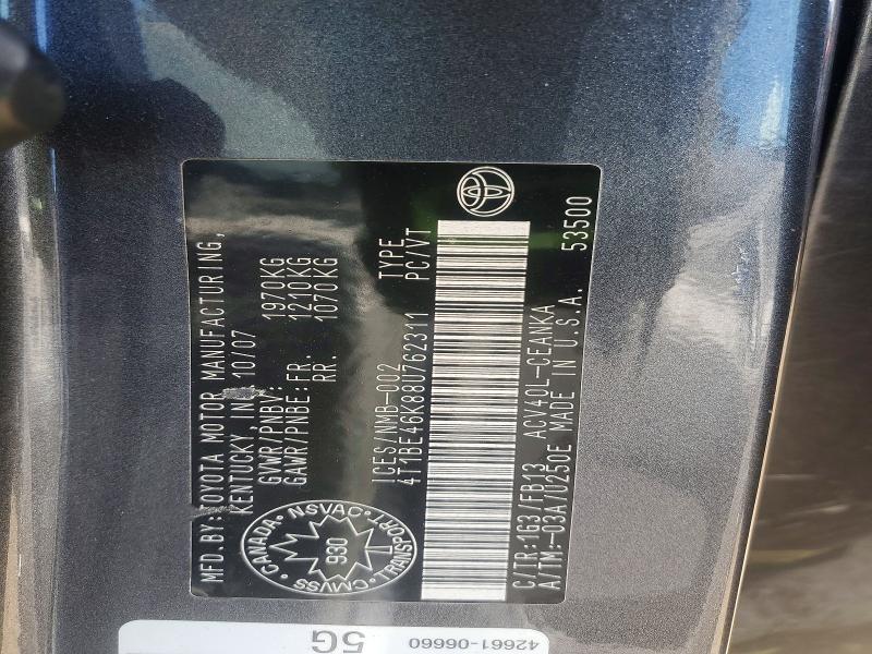 Продажа на аукционе авто 2008 Toyota Camry, vin: 4T1BE46K88U762311, номер лота: 52675156