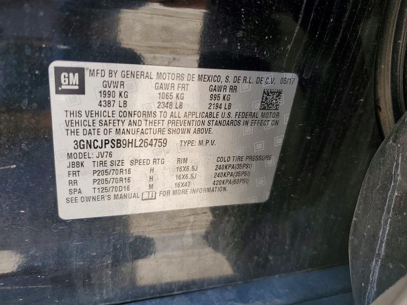 Aukcja sprzedaży 2017 Chevrolet Trax, vin: 3GNCJPSB9HL264759, numer aukcji: 55068236