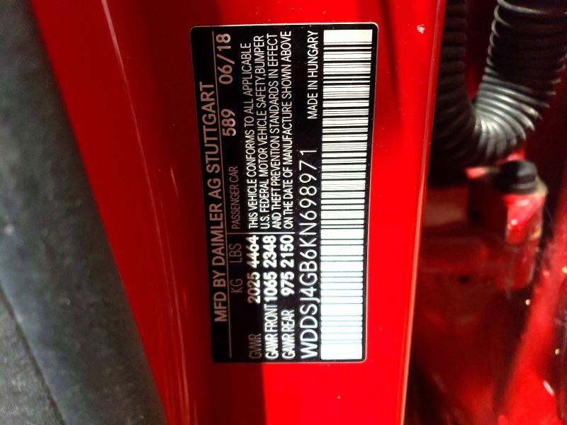 54426076 :رقم المزاد ، WDDSJ4GB6KN698971 vin ، 2019 Mercedes-benz Cla مزاد بيع
