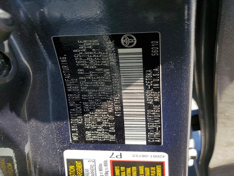 2012 Toyota Camry მანქანა იყიდება აუქციონზე, vin: 4T1BF1FK5CU599914, აუქციონის ნომერი: 53834656