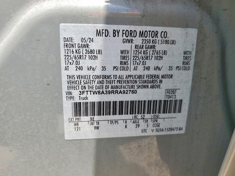 Aukcja sprzedaży 2024 Ford Maverick, vin: 3FTTW8A39RRA92760, numer aukcji: 53960286