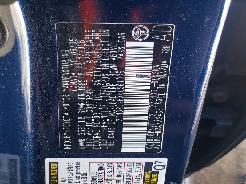 53492406 :رقم المزاد ، 2T1BR32EX6C564035 vin ، 2006 Toyota Corolla مزاد بيع