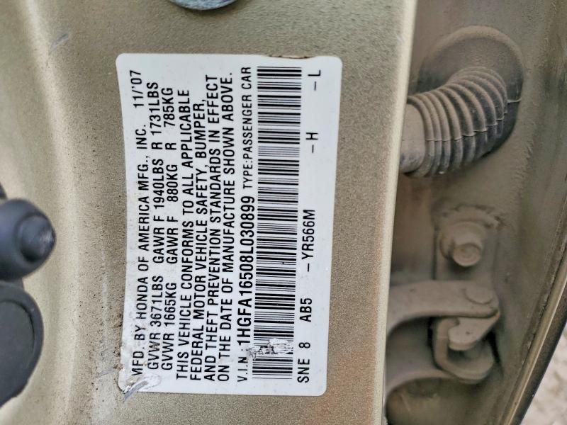 Aukcja sprzedaży 2008 Honda Civic, vin: 1HGFA16508L030899, numer aukcji: 54588586