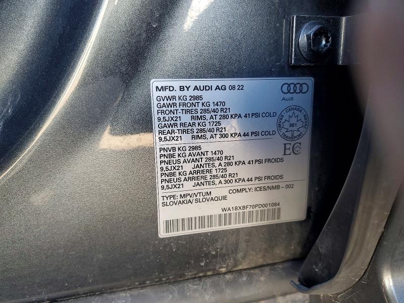 2023 Audi Q7 მანქანა იყიდება აუქციონზე, vin: WA1BXBF70PD001084, აუქციონის ნომერი: 52295656
