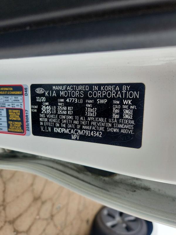 2021 Kia Sportage მანქანა იყიდება აუქციონზე, vin: KNDPMCAC2M7914342, აუქციონის ნომერი: 50748116