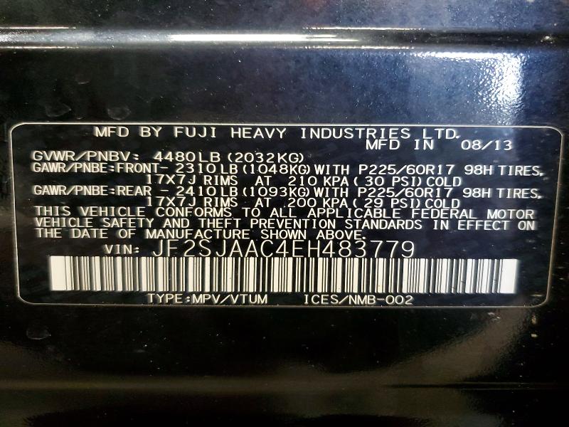 Aukcja sprzedaży 2014 Subaru Forester, vin: JF2SJAAC4EH483779, numer aukcji: 54645076