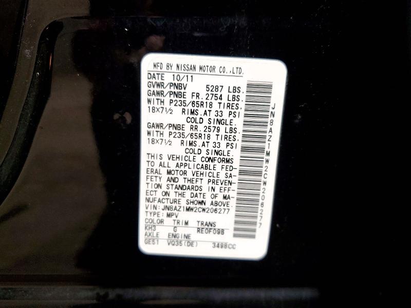 Aukcja sprzedaży 2012 Nissan Murano, vin: JN8AZ1MW2CW206277, numer aukcji: 53046556